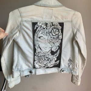 One of a kind hand painted jean jacket